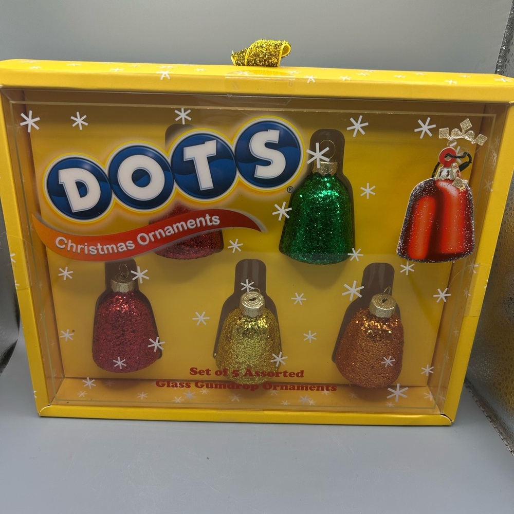 DOTS Glass Glitter GUMDROP CHRISTMAS ORNAMENTS Set Of 5 Gingerbread NEW RARE HTF